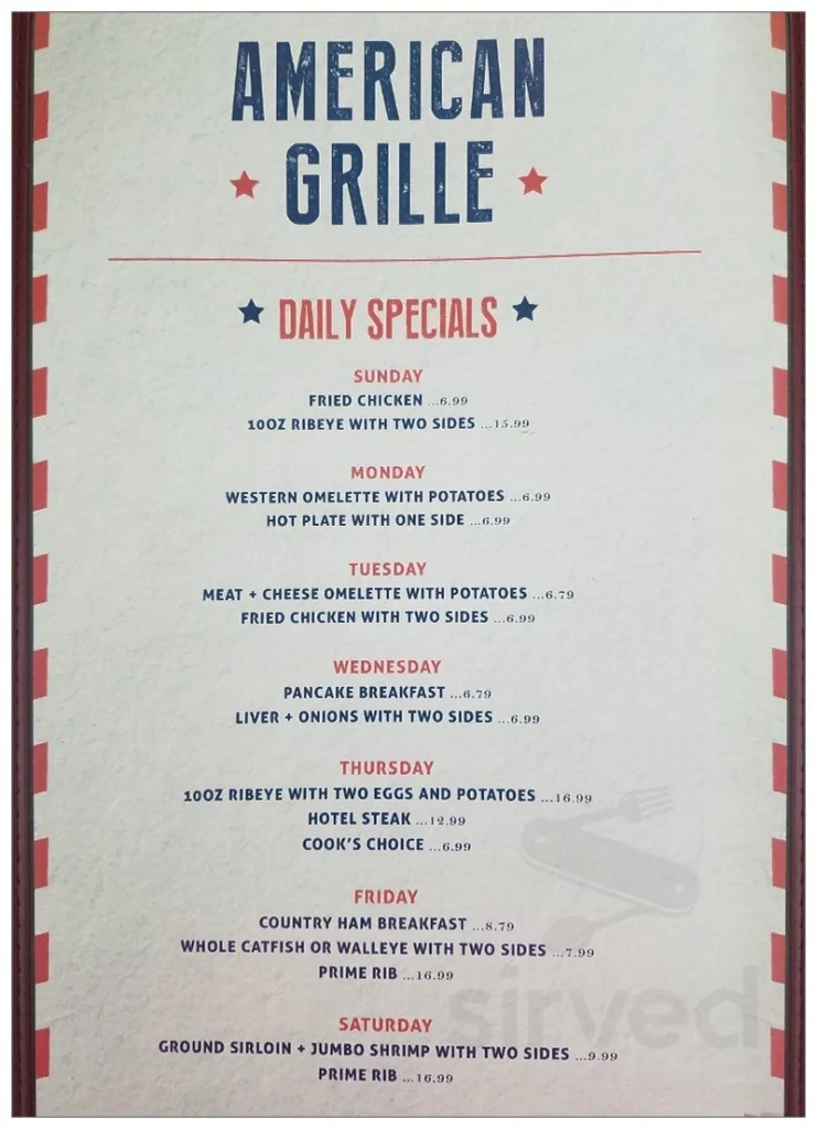 American Grille Menu in Canton