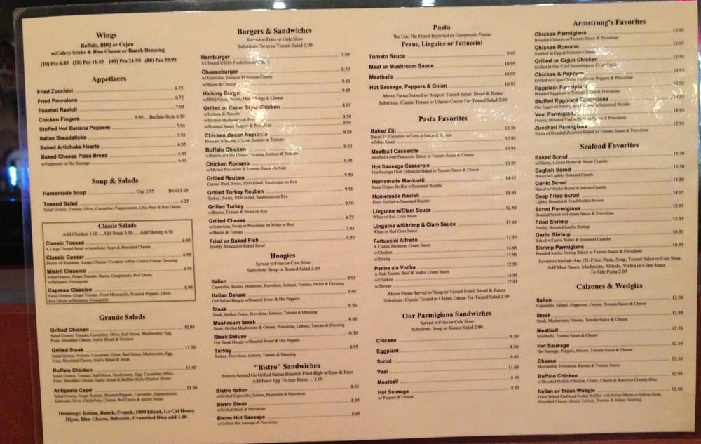 Armstrong's Express Menu in Bridgeville