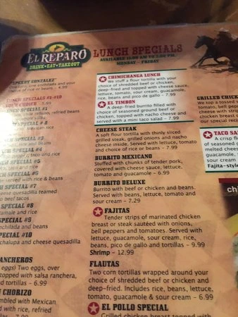 El Reparo Rushville Menu in Indiana