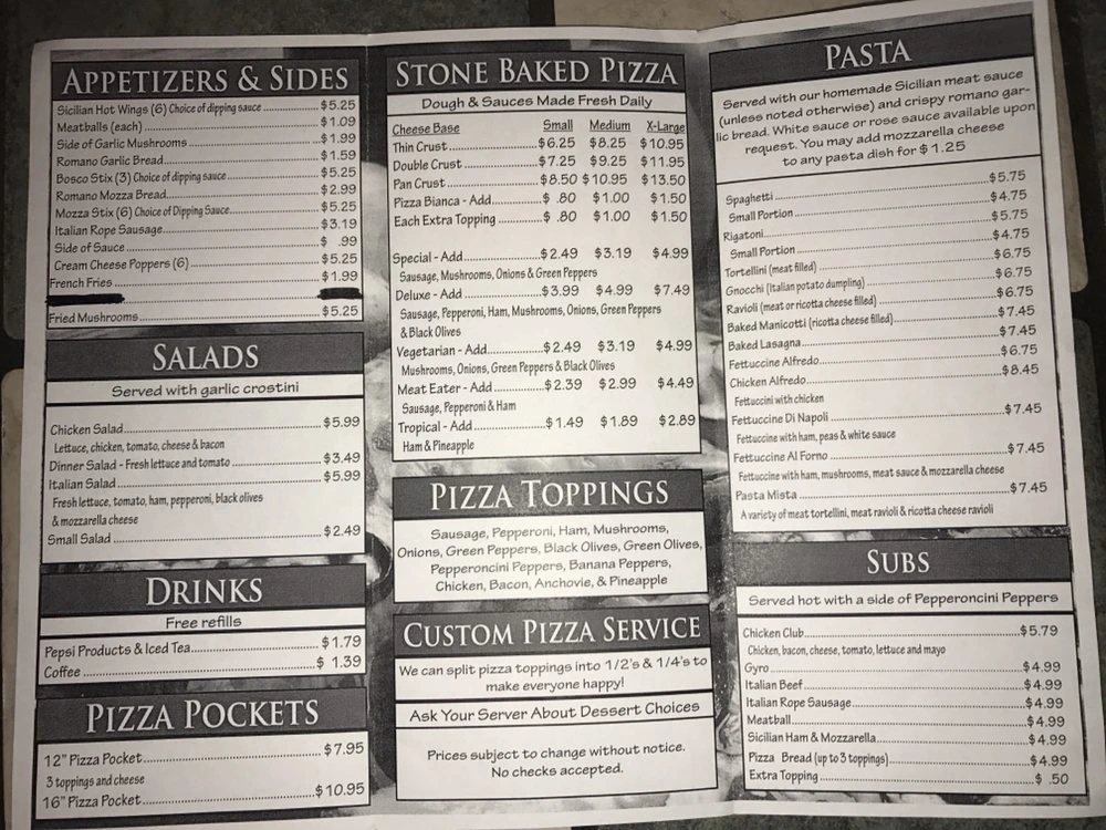 Frances Pizza Menu Riverton IL with Prices