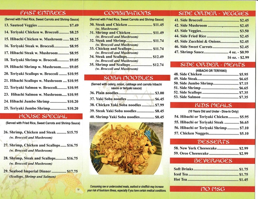 Japan Express 2 Menu in Saluda, SC