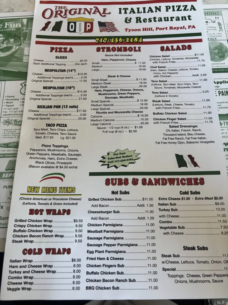OIP Tyson Hill Menu in Mifflintown, PA