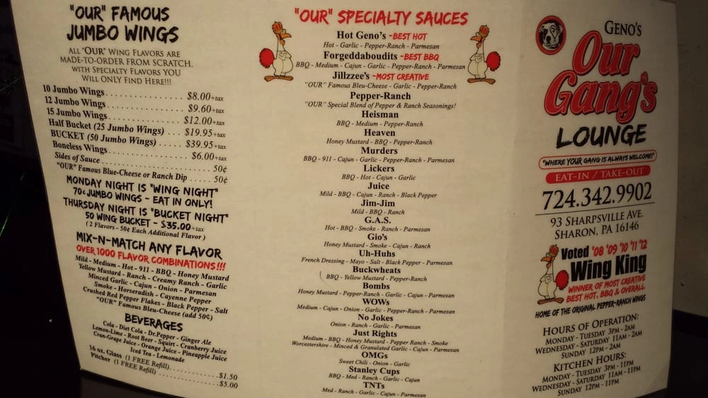 Our Gangs Menu in Sharon, PA