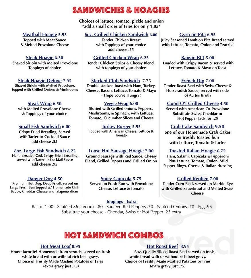 Saxon Inn menu at 1210 Saxonburg Rd, Natrona Heights