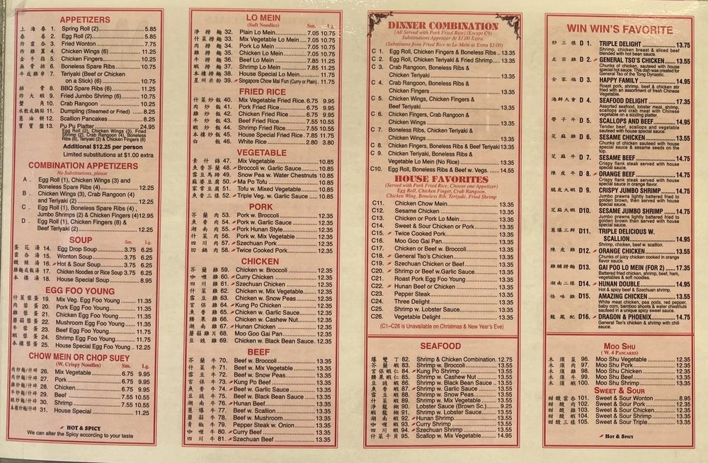 Win Win Express Menu in Winchester, NH