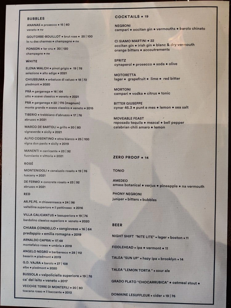 Ci Siamo Menu in NYC