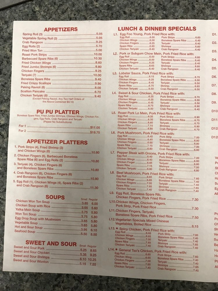 Wah Sing Chinese & Polynesian Cuisine Menu in Franklin, MA