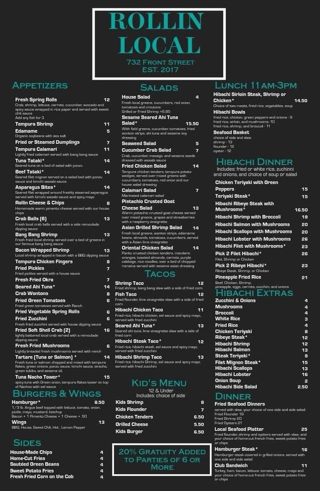 Rollin Local Menu Georgetown SC