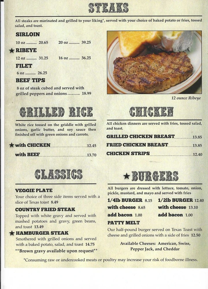 Ropers Restaurant Menu Beebe AR With Prices