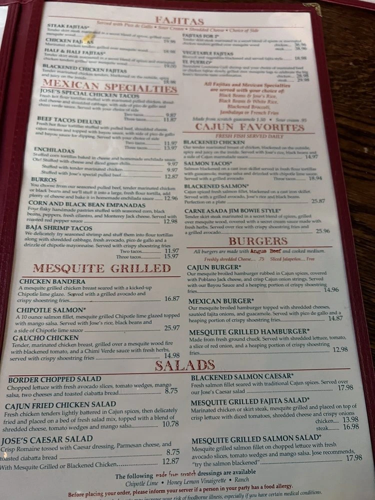 Jose Tejas Menu With Prices